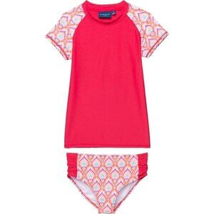 Cabana Life Kids Girls Pink Printed Rash Guard Bikini Bottoms Set UPF 50+ Sz 12